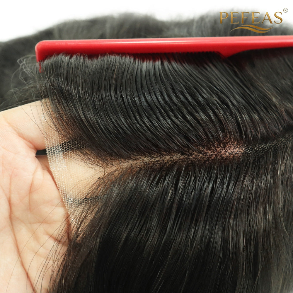 Men’s Full Lace Human Hair Wig – Breathable, Natural-Looking Real Human Hair Toupee